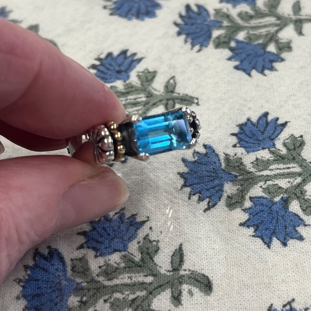 Lagos Blue Topaz Caviar Sterling Silver & 18K Yellow Gold Ring Size 7 - Picture 4 of 16